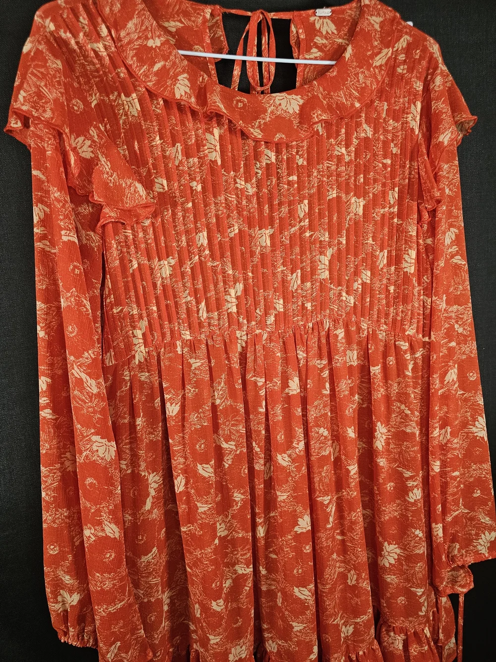 Free People Orange Floral Mini Dress with Cream Print - Picture 3 of 7